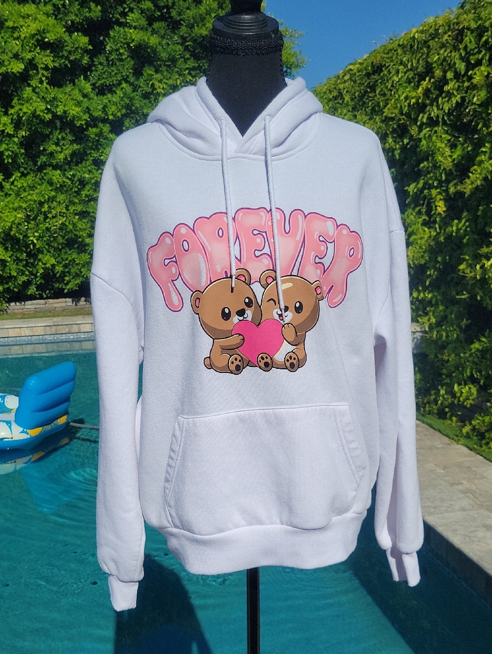 White Teddy Bear Athletic Pullover Hoodie S